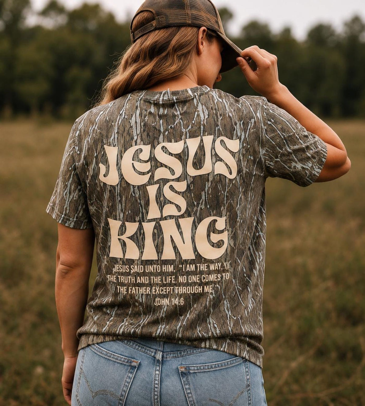 Mossy Oak Shirt –Jesus Is King Camo Graphic Tee – Unisex Adult/Youth/Toddler