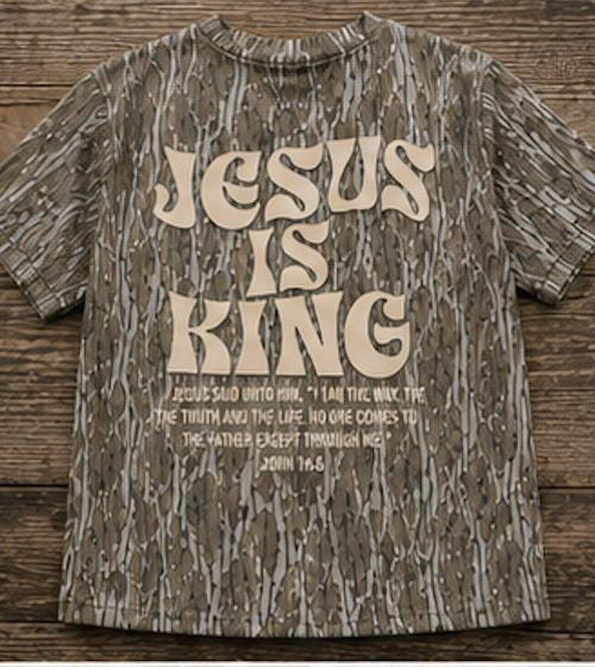 Mossy Oak Shirt –Jesus Is King Camo Graphic Tee – Unisex Adult/Youth/Toddler