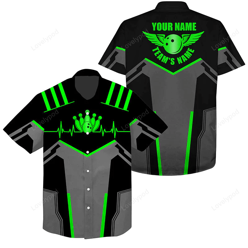 Bowling Hawaiian Shirt custom name and team name Bowling Ball and Pins, team bowling shirts