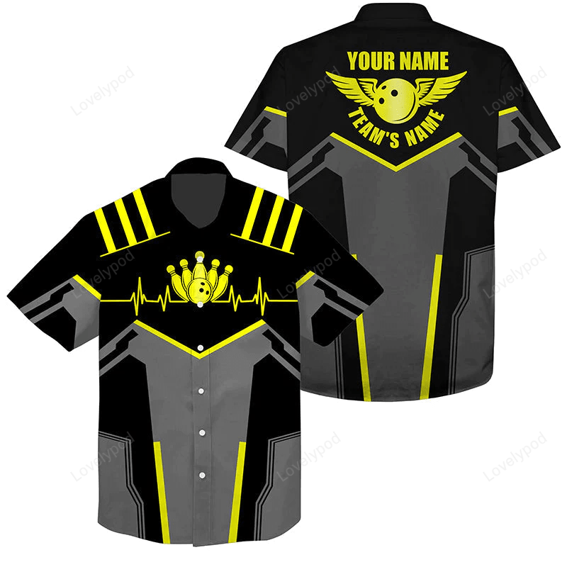 Bowling Hawaiian Shirt custom name and team name Bowling Ball and Pins, team bowling shirts
