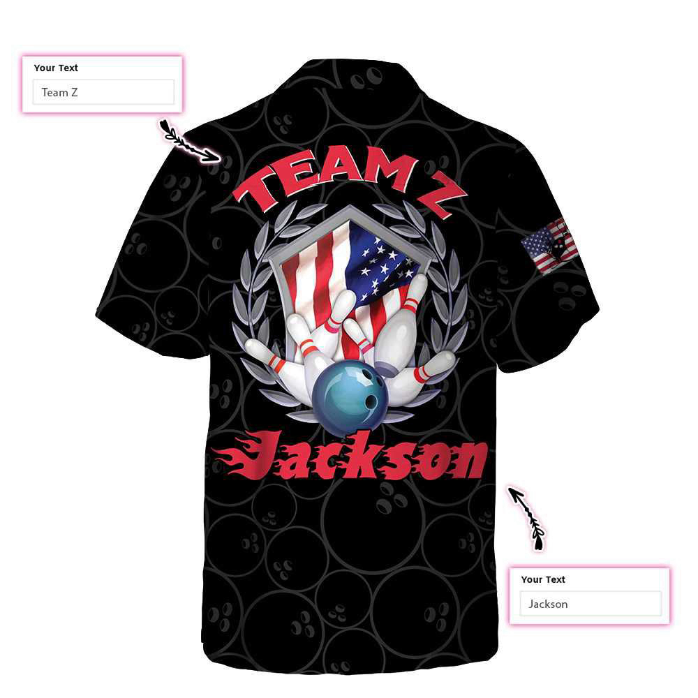 Bowling Team American Flag Custom Hawaiian Shirt, Personalized Bowling Shirt For Men & Women