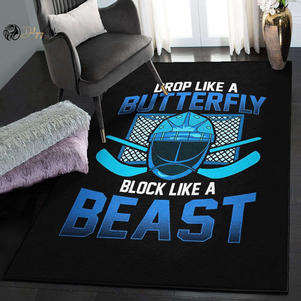 Butterfly Dining Room Rug Ice Hockey Goalie Drop Like A Butterfly Block Like A Beast Area Rectangle Rugs Carpet Living Room Bedroom