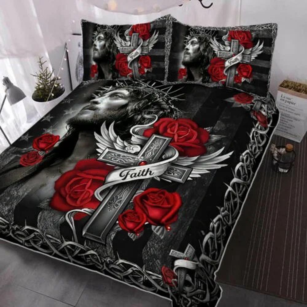 Christian Cross Quilt Bedding Set: Embrace Jesus Faith Over Fear Christian Cross Quilt Bedding Set: Embrace Jesus Faith Over Fear
