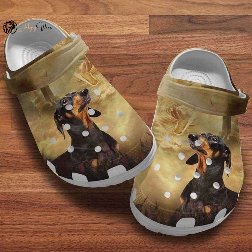 Croc Shoe – Clog Shoe Dachshund Dog And Jesus Gods, Hand Of God Dachshund Classic Clog, Jesus Lovers Gift