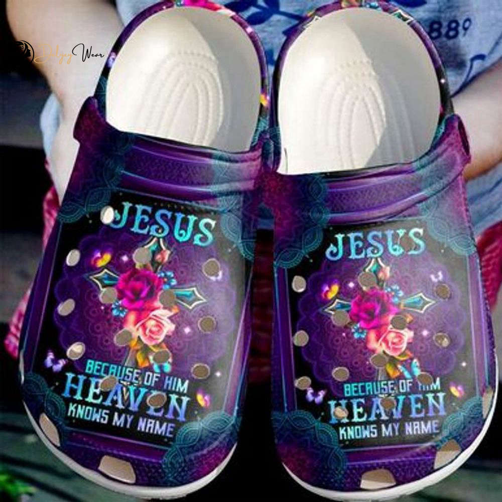 Croc Shoe – Clog Shoe Floral Cross Jesus Clogs Jesus Because Of Him Heaven Knows My Name Women