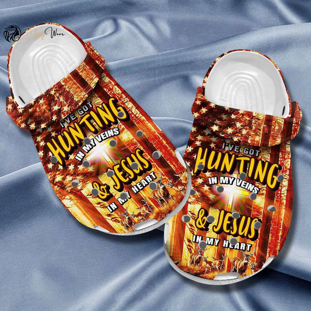 Croc Shoe – Clog Shoe I’ve Got Hunting In My Veins And Jesus In My Heart Deer In Jungle For Hunting Style