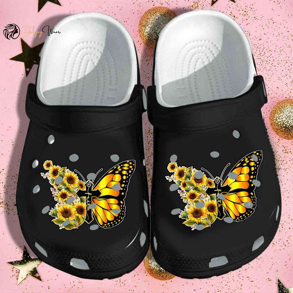 Croc Shoe – Clog Shoe Jesus Cross Faith Sunflower Window God Butterfly