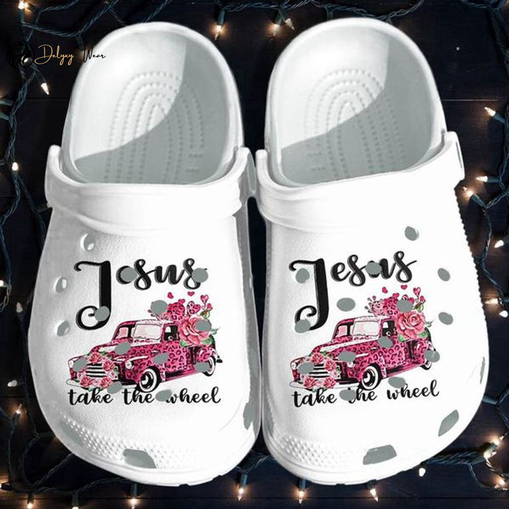 Croc Shoe – Clog Shoe Jesus Faith Jesus Take The Wheel Pink Car CrocFor Friend