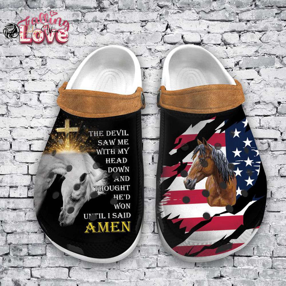 Croc Shoe – Clog Shoe Jesus Horse American Flag I Said Amen Christian Gift Rodeo Horse Riding