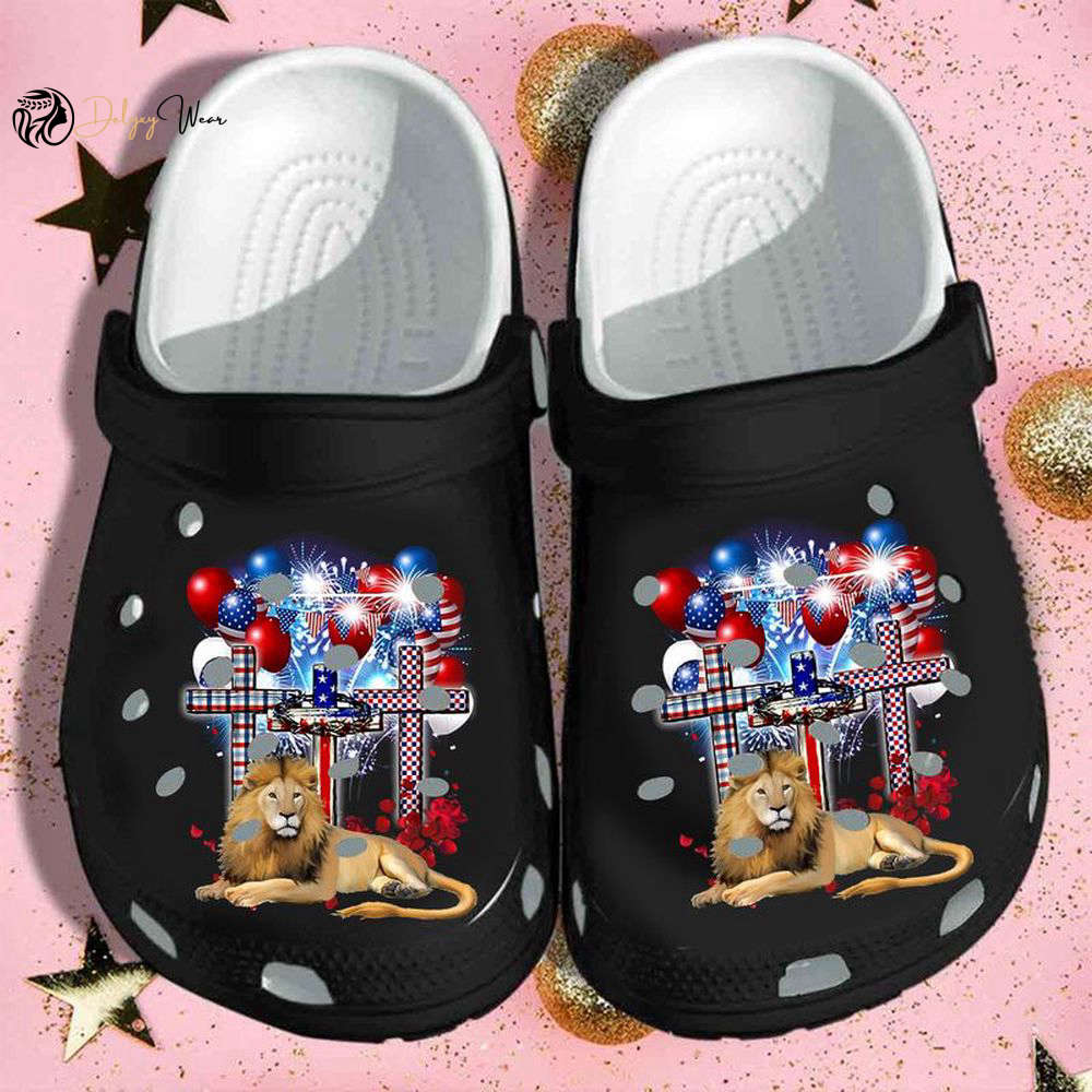 Croc Shoe – Clog Shoe July Of Fourth Lion Jesus Cross Independence Day Outfit Idea