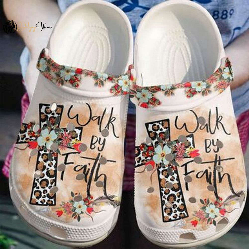 Croc Shoe – Clog Shoe Walk By Faith Floral Jesus Cross Clogs Christian Women Faith Over Fear