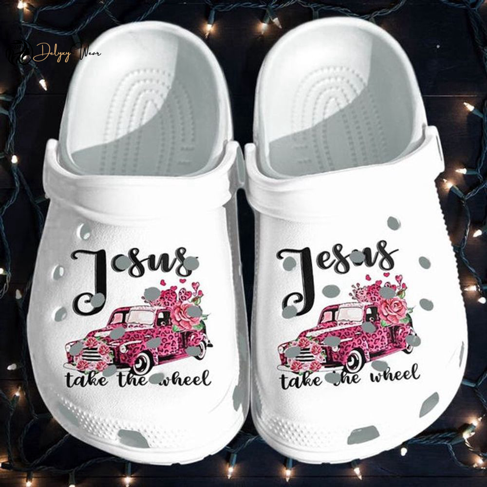 Croc Shoes – Clog Shoes Jesus Faith Custom Shoes Jesus Take The Wheel Pink Car Outdoor Shoe Mom