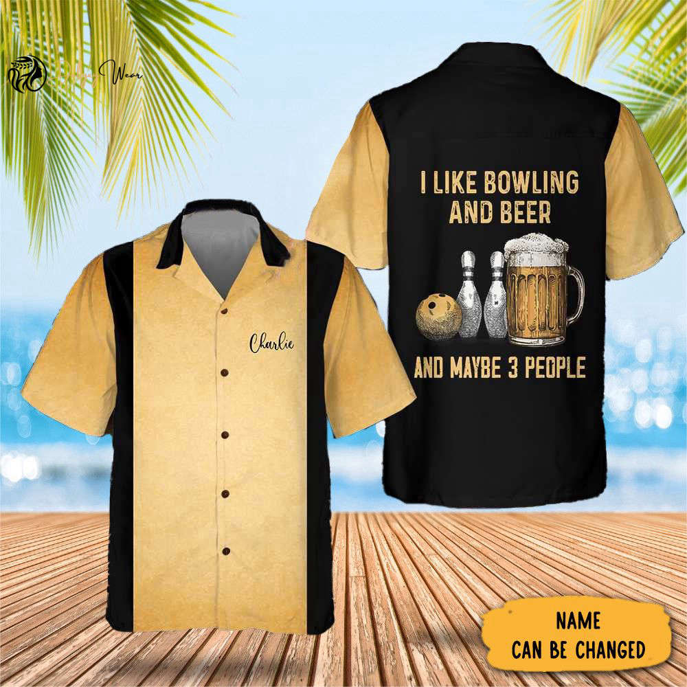 Custom I Like Bowling And Beer Hawaiian Shirt Beer Lover Button Up Shirt Gifts For Bowlers