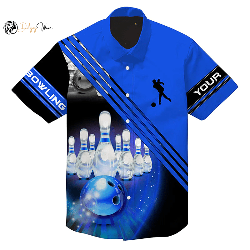 Custom Multi Color Hawaiian Bowling Shirts Bowling Ball And Pins Team Shirt, Button Up Bowling Shirts