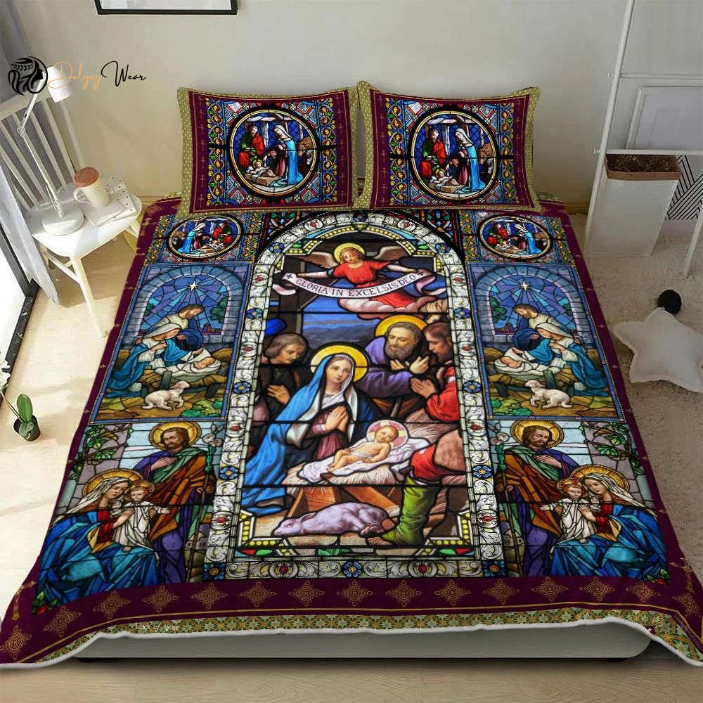 Divine Jesus Christ Family Quilt Bedding Set – Heavenly Comfort for Your Home