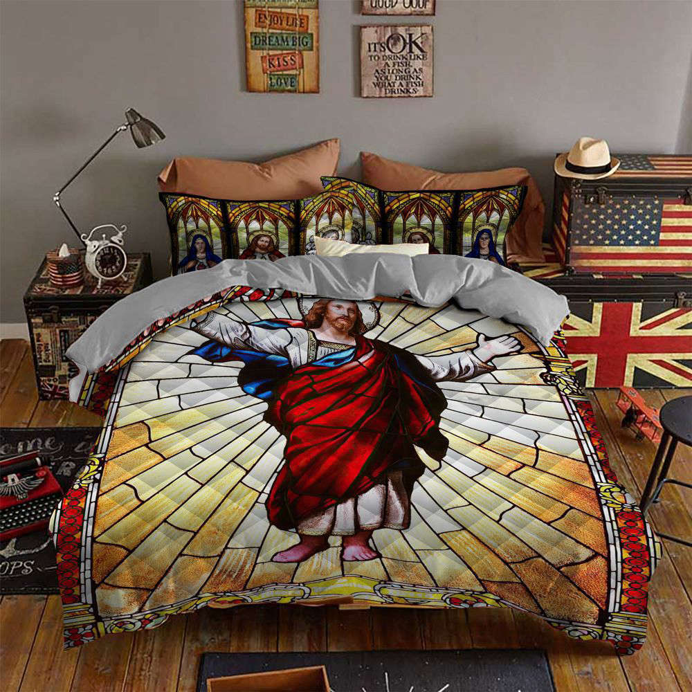 Divine Jesus Quilt Bedding Set Gift: Heavenly Comfort for Your Bed