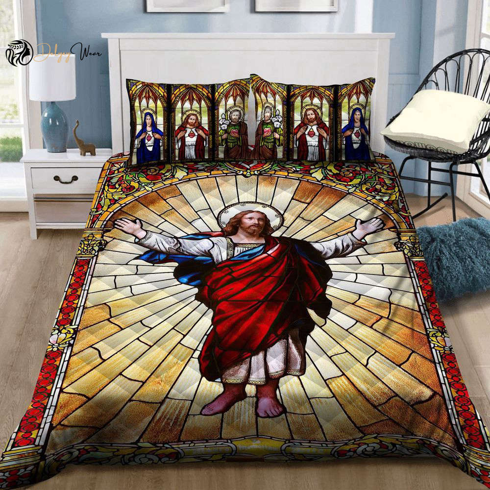 Divine Jesus Quilt Bedding Set Gift: Heavenly Comfort for Your Bed