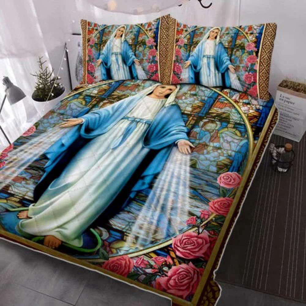 Divine Mother Mary Roses Quilt Bedding Set – Embrace God s Love in Your Bed Divine Mother Mary Roses Quilt Bedding Set – Embrace God s Love in Your Bed