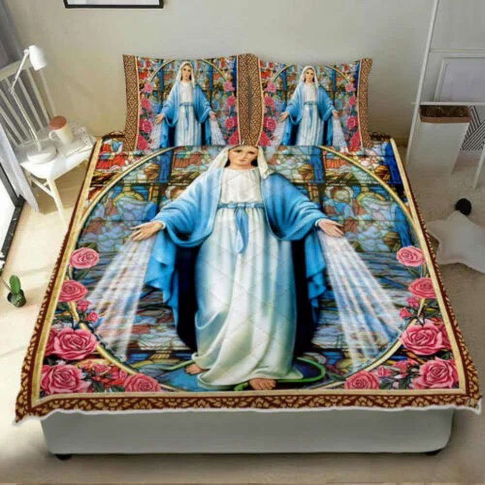 Divine Mother Mary Roses Quilt Bedding Set – Embrace God s Love in Your Bed Divine Mother Mary Roses Quilt Bedding Set – Embrace God s Love in Your Bed