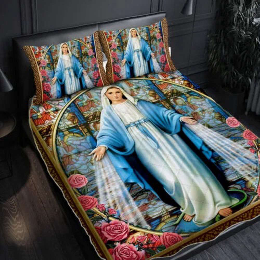 Divine Mother Mary Roses Quilt Bedding Set – Embrace God s Love in Your Bed Divine Mother Mary Roses Quilt Bedding Set – Embrace God s Love in Your Bed