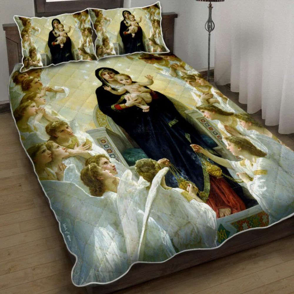 Divine Virgin Mary & Baby Jesus Quilt Bedding Set – Perfect Gift