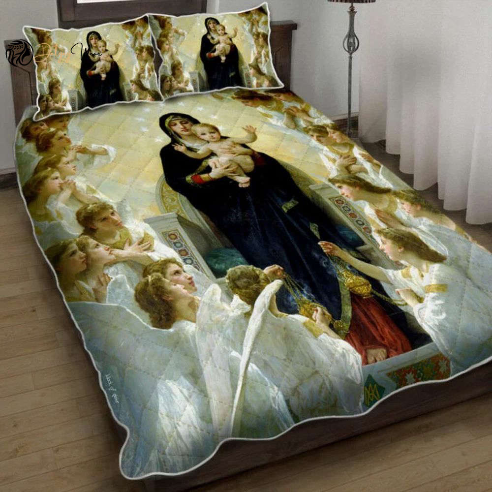 Divine Virgin Mary & Baby Jesus Quilt Bedding Set – Perfect Gift