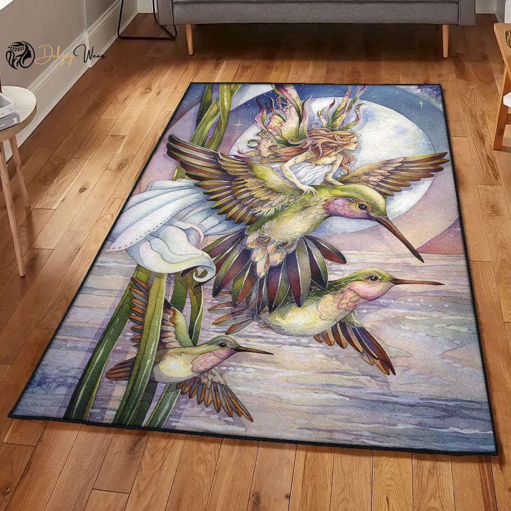 Faerie Large A Fairy Riding A Beautiful Hummingbird 2506Lb Area Rectangle Rugs Carpet Living Room Bedroom