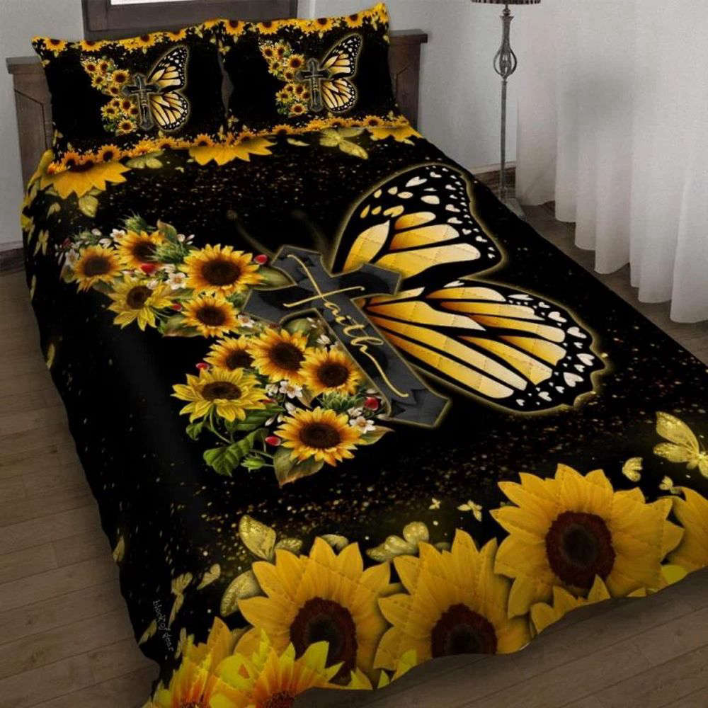 Faith Jesus Christ Quilt Bedding Set – Vibrant Butterfly & Sunflower Design UXGO15BD 2