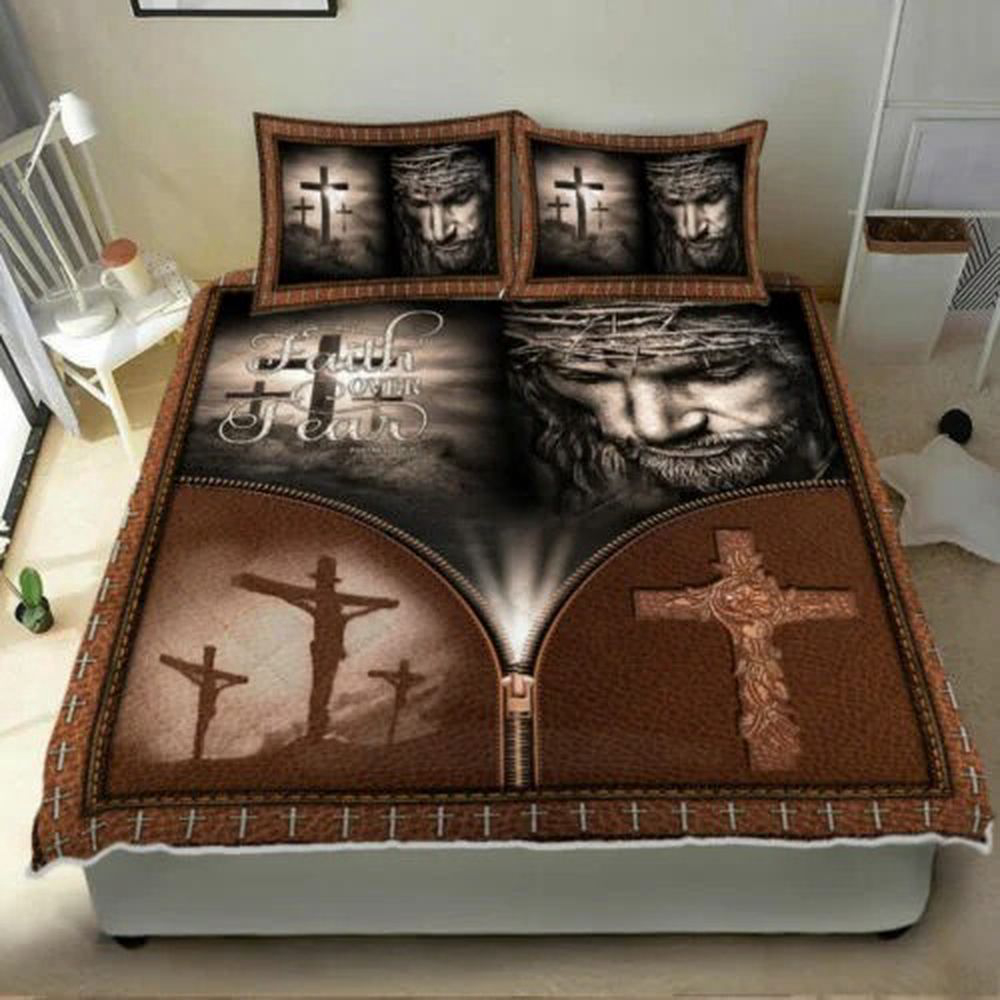 Faith Over Fear Quilt Bedding Set – Jesus Christian Gift Faith Over Fear Quilt Bedding Set – Jesus Christian Gift