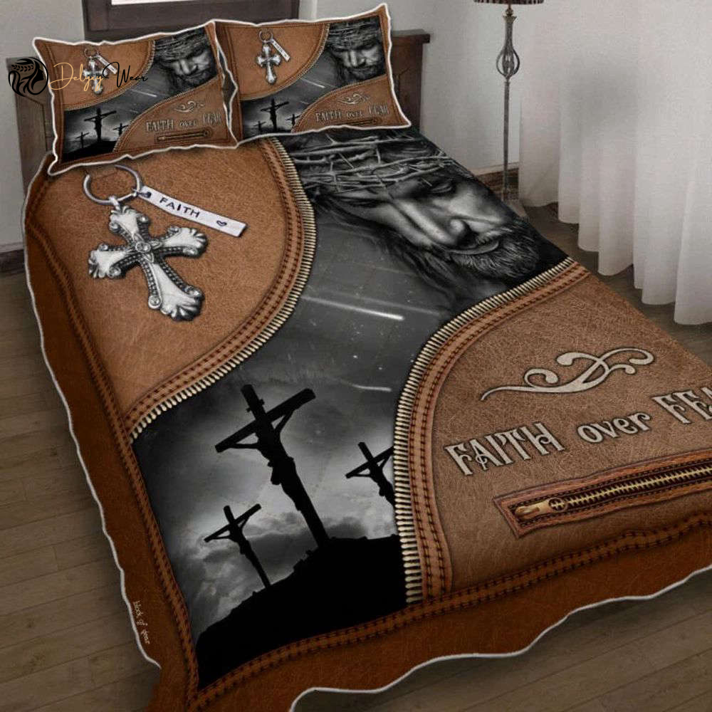 Faith Over Fear Quilt Bedding Set - Jesus Christian Inspired BED-CR-02 2