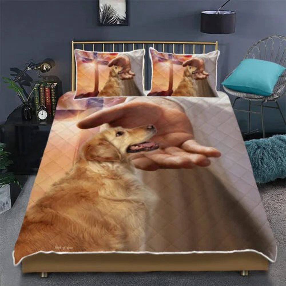 Golden Retriever with Jesus Quilt Bedding Set: Cozy and Divine Décor Golden Retriever with Jesus Quilt Bedding Set: Cozy and Divine Décor