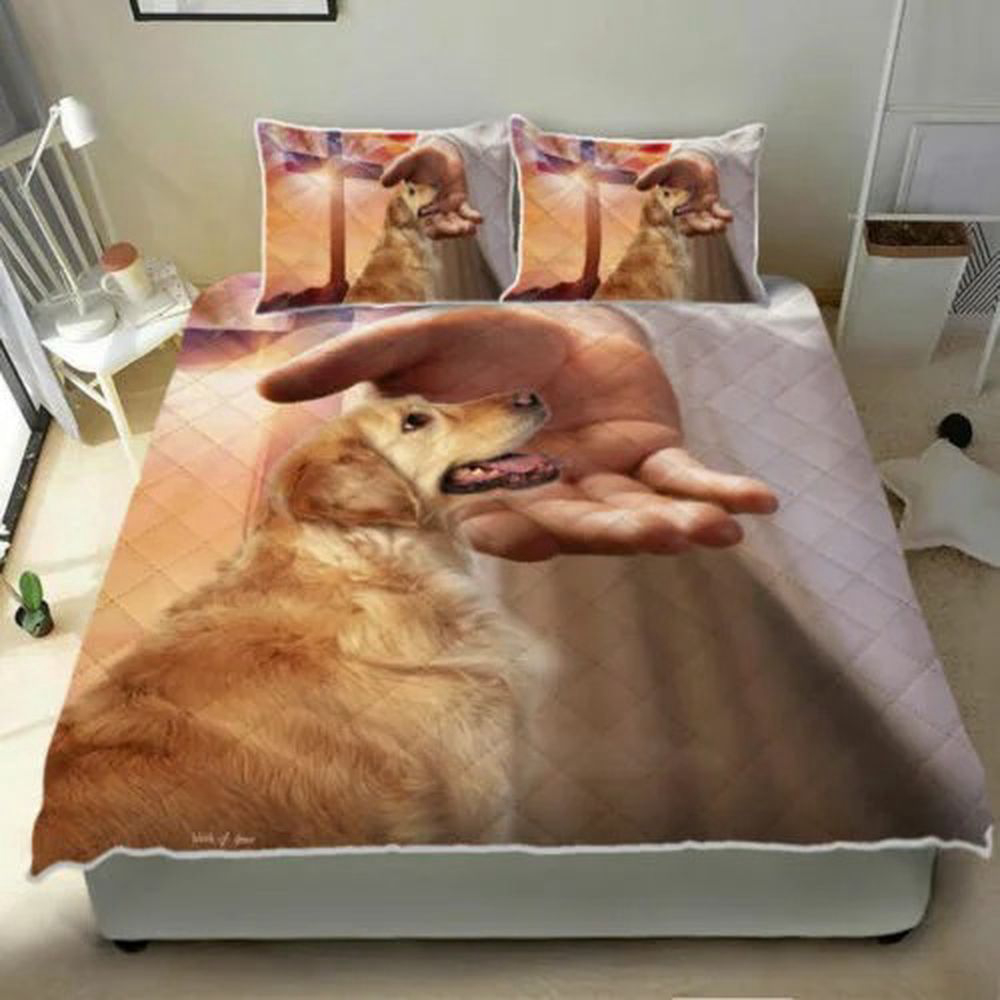 Golden Retriever with Jesus Quilt Bedding Set: Cozy and Divine Décor Golden Retriever with Jesus Quilt Bedding Set: Cozy and Divine Décor