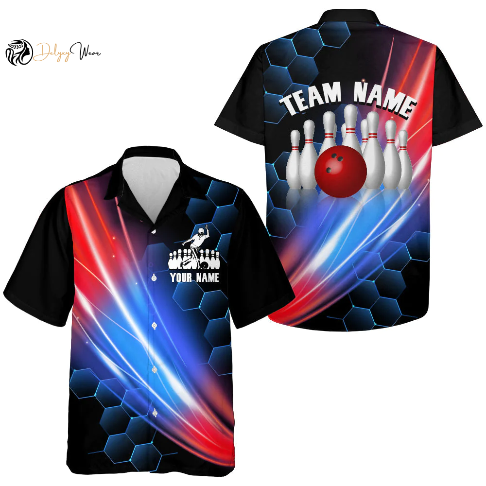 Hawaiian Bowling Shirt For Women Men Custom Bowling Hawaiian Black Bowling Team Shirt