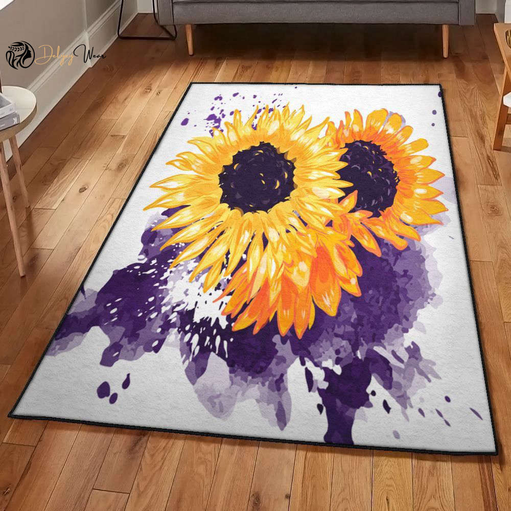 Helianthus Kitchen Rugs Sunflowers With A Splash Of Purple Area Rectangle Rugs Carpet Living Room Bedroom