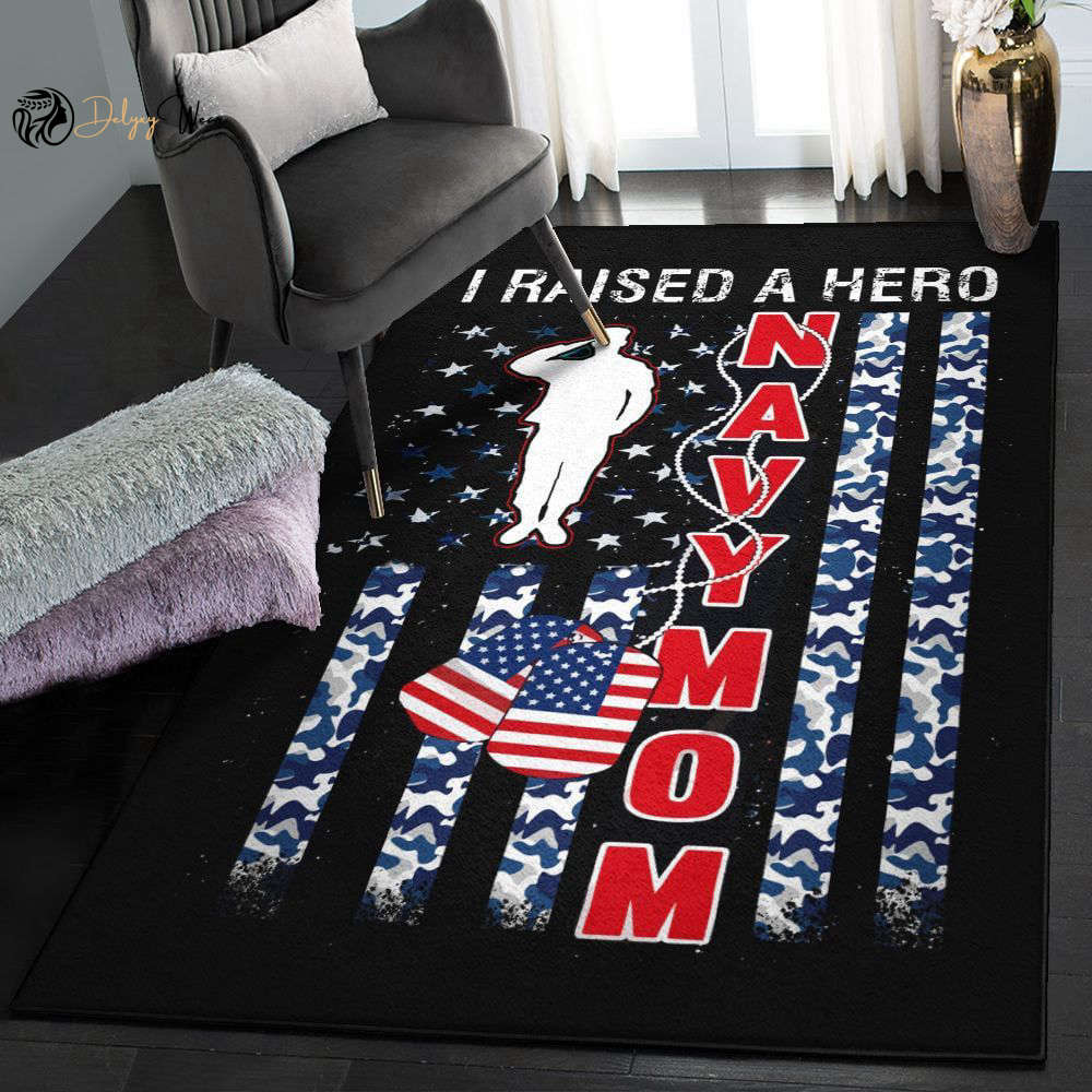Hero Washable Navy Mom I Raised A Hero Area Rectangle Rugs Carpet Living Room Bedroom