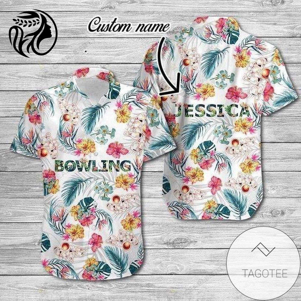 High Quality Custom Name Bowling Tropical White Hawaiian Aloha Shirts