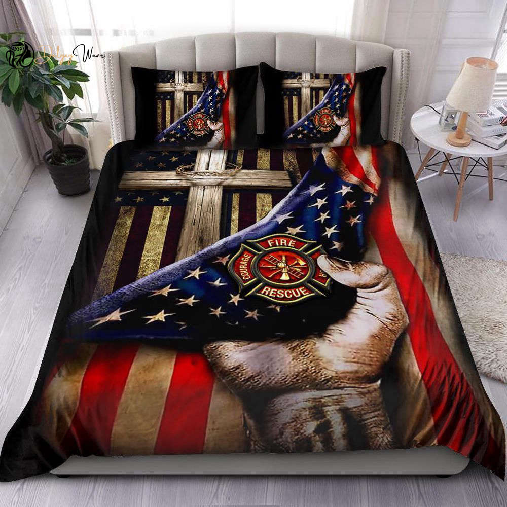 Jesus Christ Proud American Firefighter Bedding Set – Show Your Patriotism!