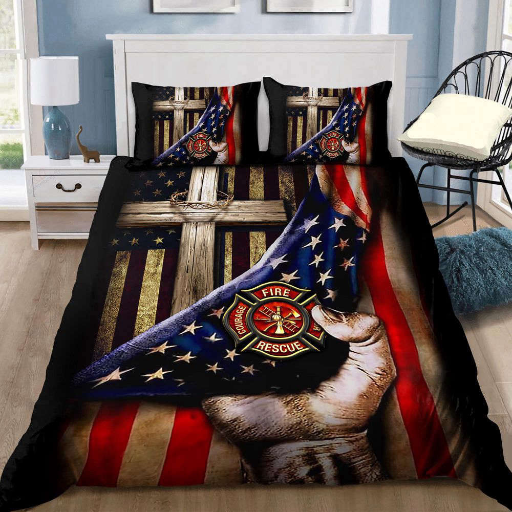 Jesus Christ Proud American Firefighter Bedding Set – Show Your Patriotism!