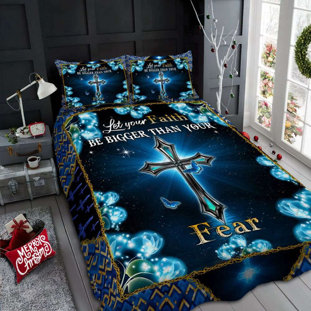Jesus Cross Quilt Bedding Set – Let Your Faith Triumph Over Fear