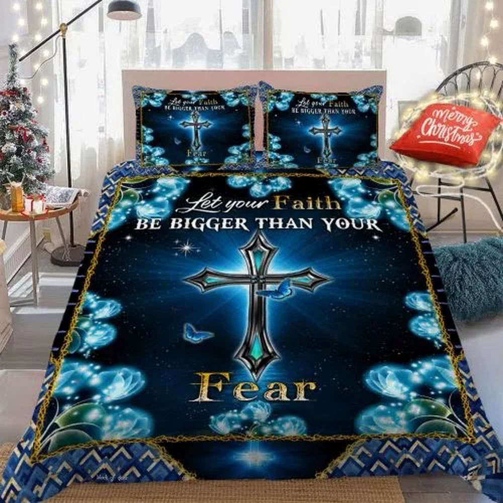Jesus Cross Quilt Bedding Set – Let Your Faith Triumph Over Fear Jesus Cross Quilt Bedding Set – Let Your Faith Triumph Over Fear