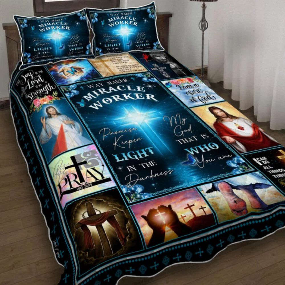 Jesus Cross Quilt Bedding Set – Way Maker Miracle Worker Gift