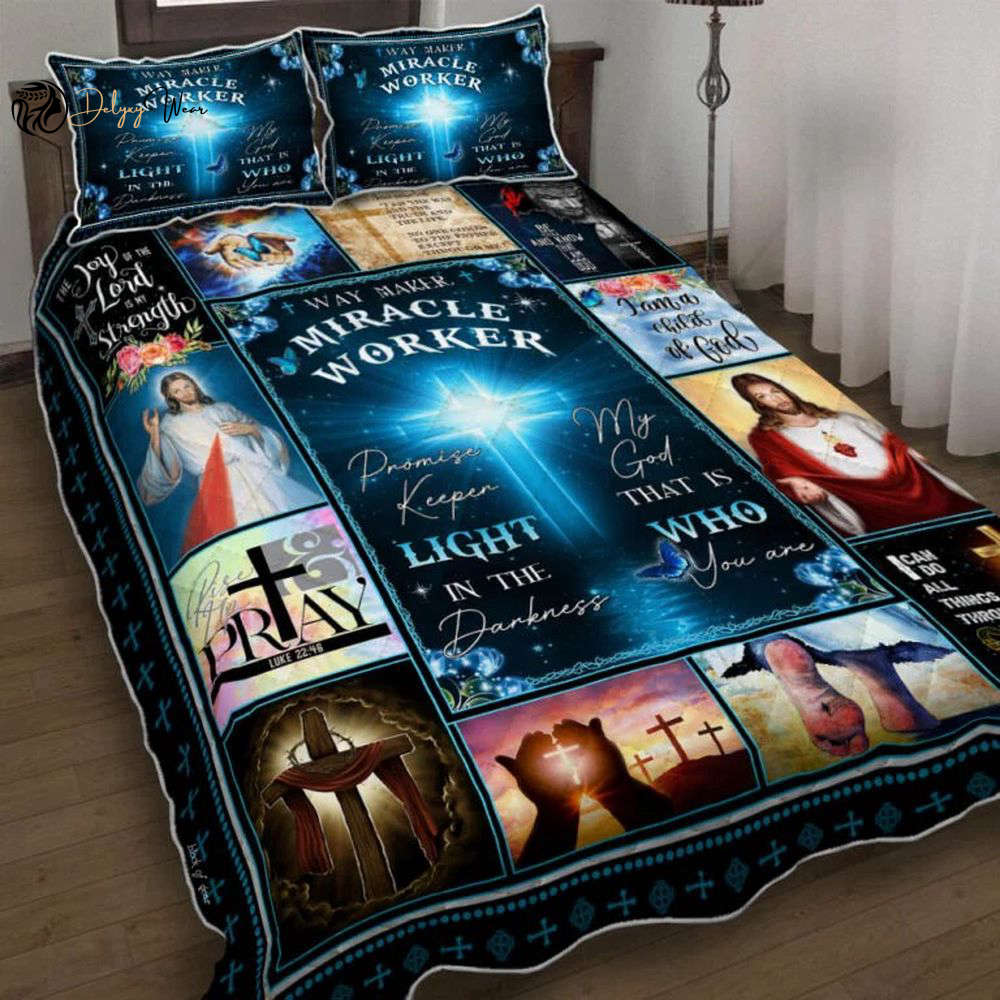 Jesus Cross Quilt Bedding Set – Way Maker Miracle Worker Gift