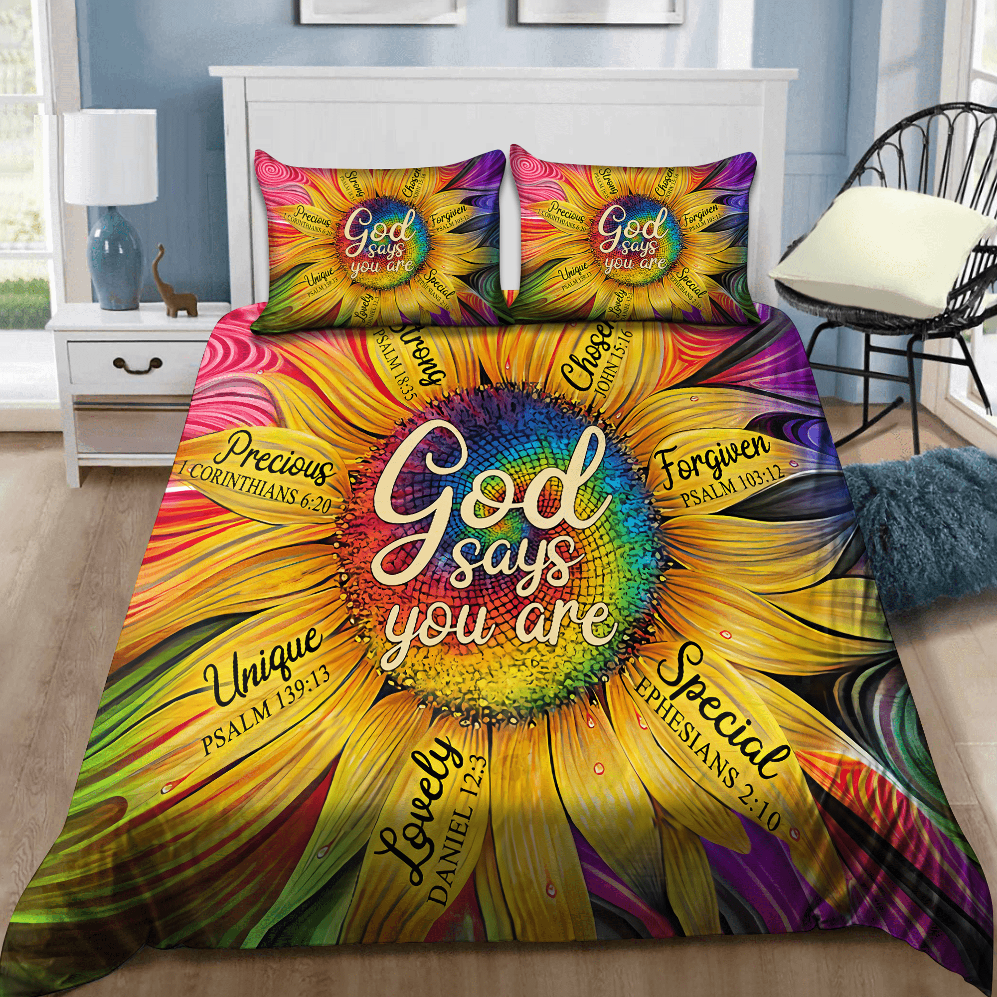 Experience Divine Comfort with Jesus-Daisy God Say You Are Bedding Set - Shop Now!