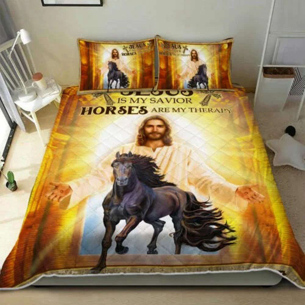 Jesus Is My Savior Quilt Bedding Set – Find Comfort & Therapy with Horses Jesus Is My Savior Quilt Bedding Set – Find Comfort & Therapy with Horses