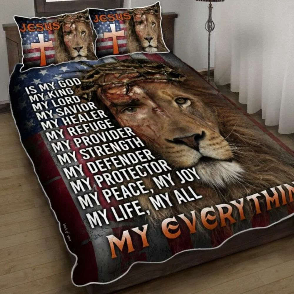 Jesus Lion of Judah Quilt Bedding Set: Embrace Faithful Comfort!