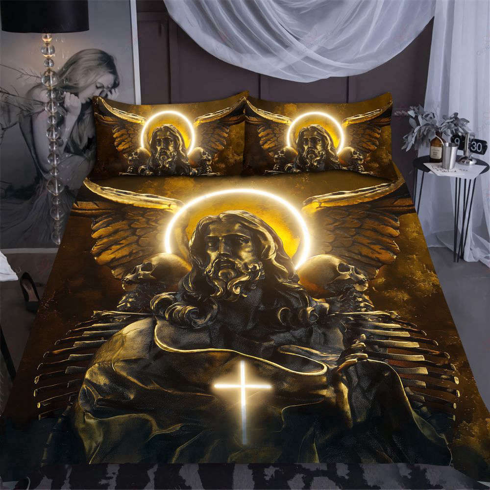 Jesus Menmoto Mori Inspired All-Over Printed Bedding Set – Divine Comfort for Your Bedroom