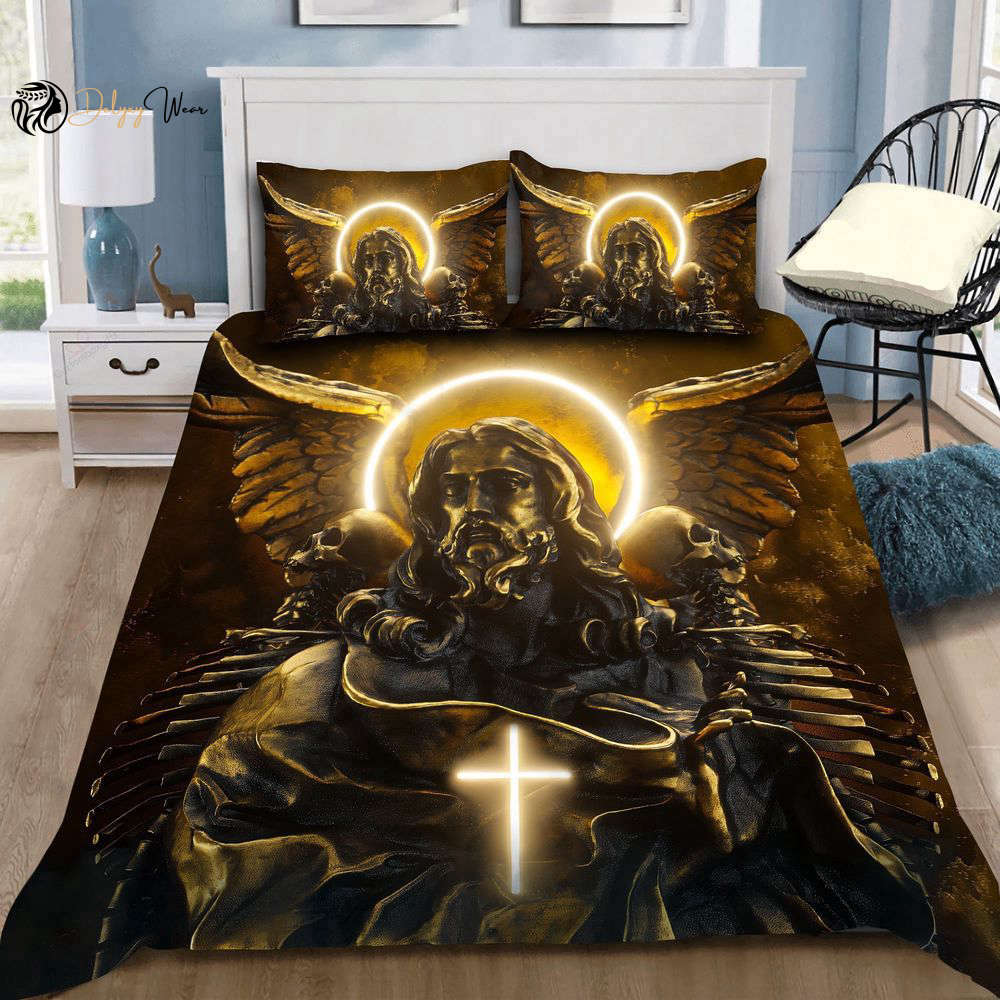 Jesus Menmoto Mori Inspired All-Over Printed Bedding Set – Divine Comfort for Your Bedroom