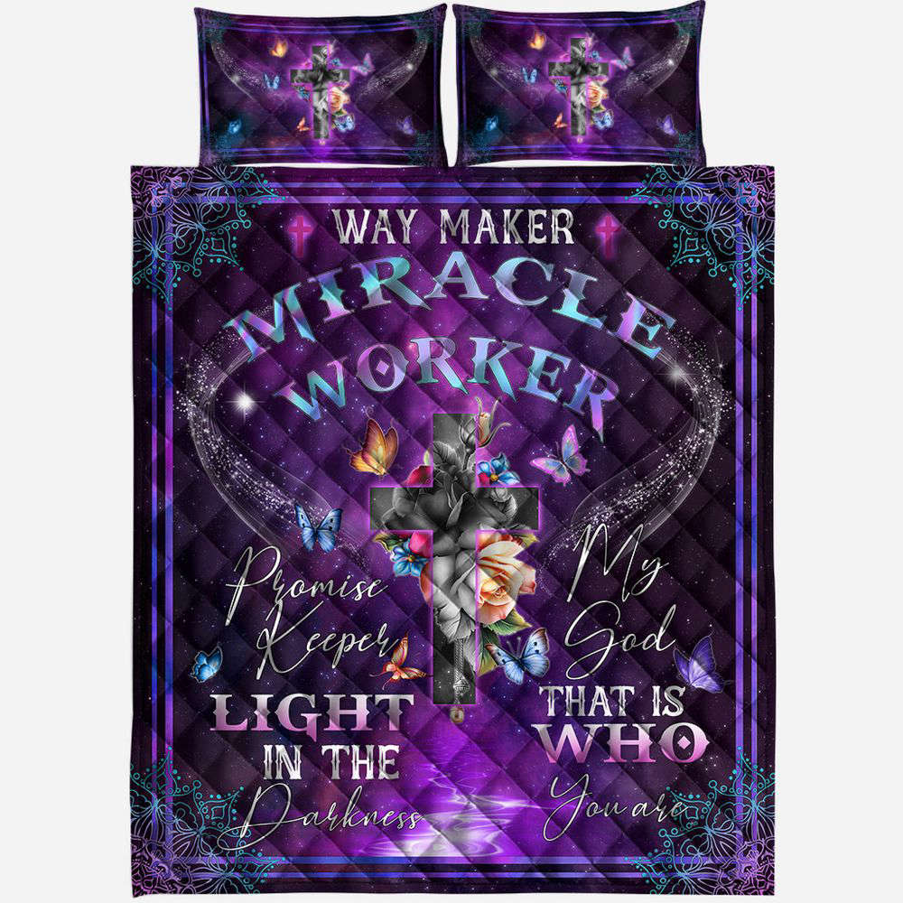 Jesus Quilt Bedding Set – Way Maker Miracle Worker Promise Keeper Gift Jesus Quilt Bedding Set – Way Maker Miracle Worker Promise Keeper Gift