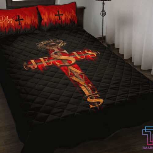 Jesus Saves – Tmarc Tee Quilt Bedding Set: Embrace Faith in Style