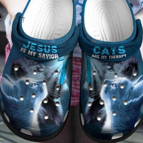 Jesus savior, cats are my therapy Crocs Crocband Clog